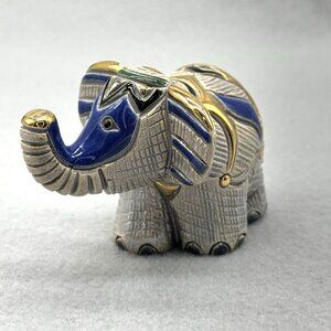 De Rosa Rinconada Elephant 1740 Raised Trunk Figurine Blue Gold READ 2" Tall